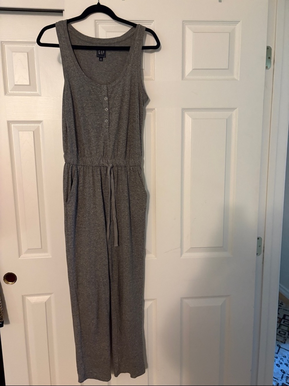 GAP Sleeveless Heather Gray Maxi Dress with Drawstring Waist